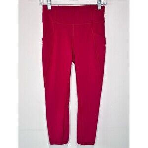 Lululemon Pace Rival Crop Leggings Pink High Rise Side Pocket Size 6